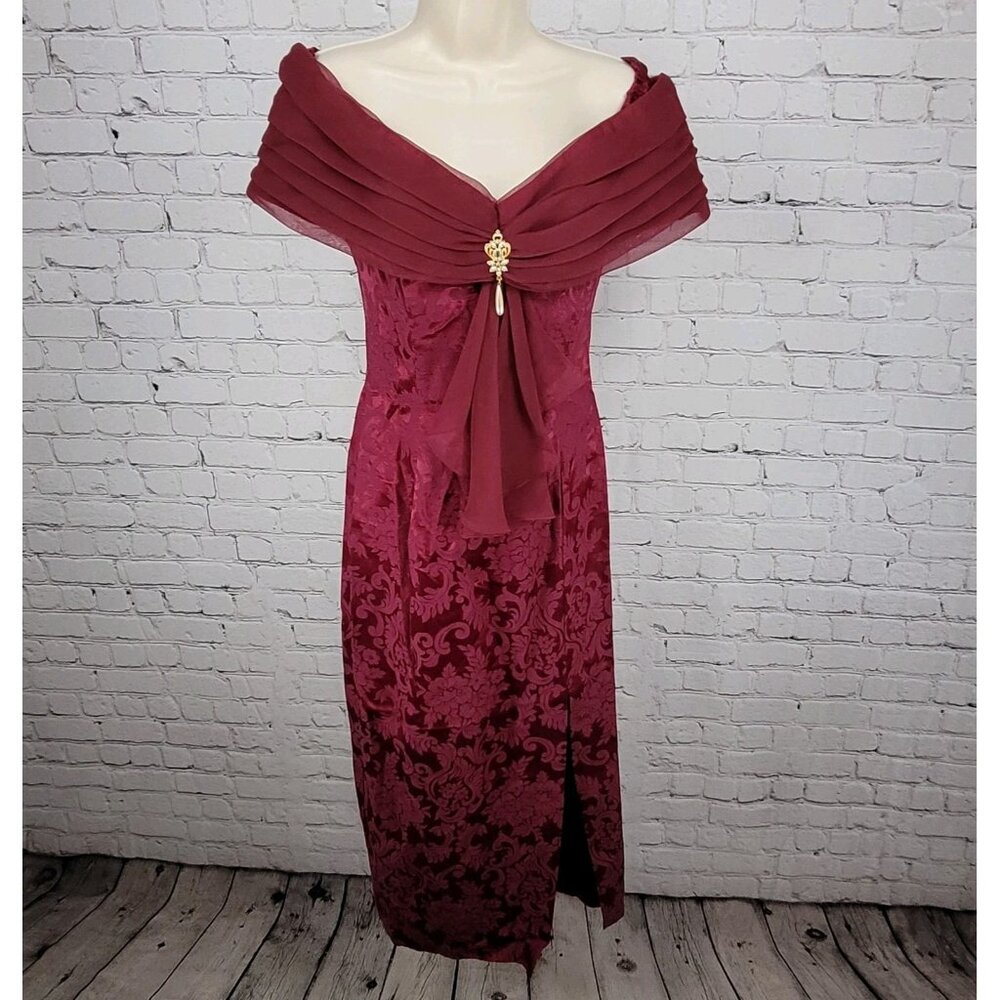 VTG Jessica McClintock Bridal Purple Floral Off Shoulder Bridesmaids Dress USA 8